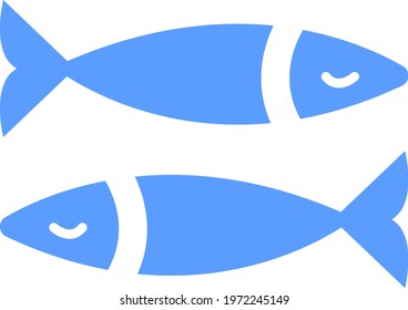 Two blue sea fish, icon illustration, vector on white background