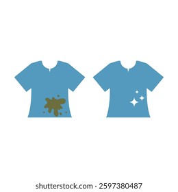 Two blue shirts icon one with a stain and the other clean.