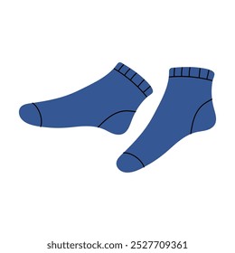 Two blue socks neatly laid out on a flat surface against a plain background