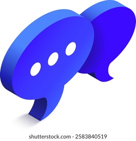 Two blue speech bubbles overlapping and casting shadows on a white background, symbolizing communication, dialogue, and online chatting in a modern, minimalistic design