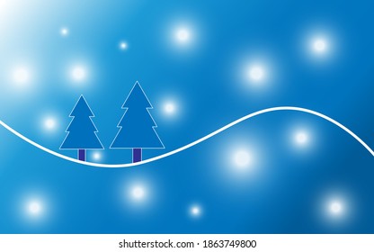 Two blue spruce on a blue gradient with highlights - vector christmas background