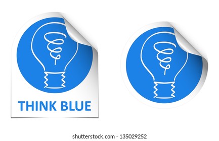 two blue stickers with bulb and shadow