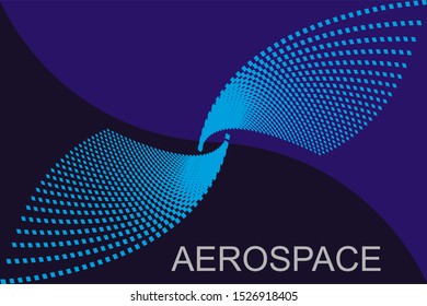 Two blue stylistic wings are placed on a black-violet background, the inscription "AEROSPACE" is at the bottom.