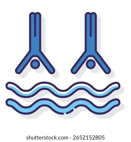 Two Blue Stylized Divers Plunging into Wavy Water Icon