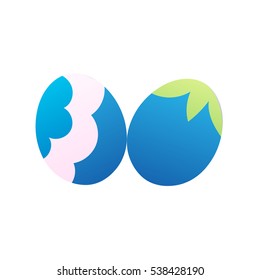 Two blue sweet easter hearts. Wavy and eggplant ones vector illustration.