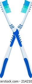 Zwei blaue Zahnbürsten, Illustration, Vektorgrafik auf weißem Hintergrund.