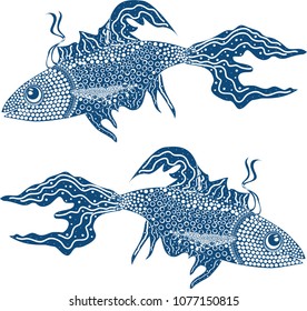 Two blue tropical fish on a white background