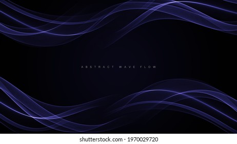 Two blue wavy smoky stream wave.Abstract dark background with blue waves Frame design template.