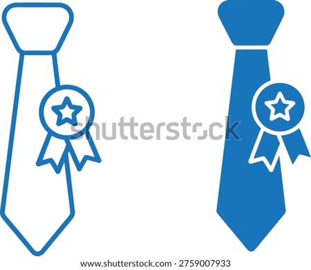 Two blue and white neckties with star rosettes on a plain background