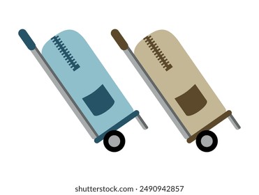 Two blue and yellow travel suitcases