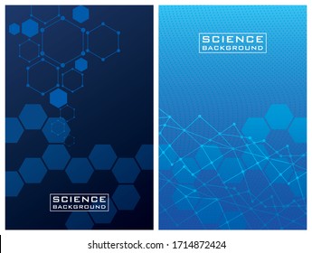 two blues colors science backgrounds with lines structures vector illustration design