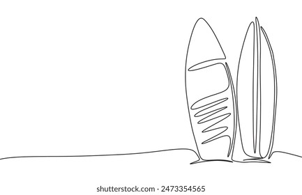 Two board for surfing. Line art two surfboard. Hand drawn vector art.