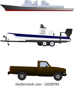 Two boats and a truck.