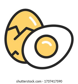 Icono de la línea de color de dos huevos revueltos. Alimentos saludables y orgánicos. Elemento vector aislado. Esbozo pictograma para página web, aplicación móvil, promoción.