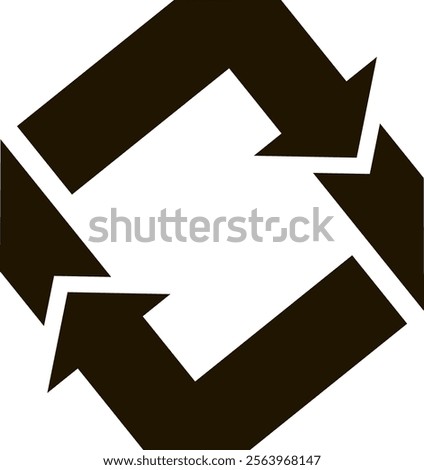 Two bold black arrows rotating clockwise create a square shape, representing a continuous process or infinite loop, emphasizing concepts of movement and flow in a modern design