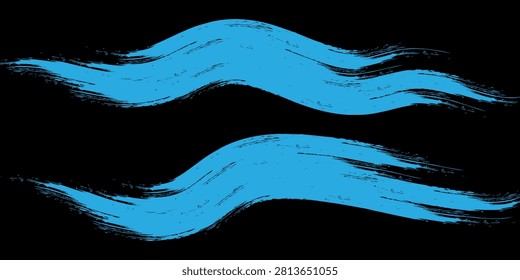Two bold black ink brush strokes on a white background form a wavy, grungy texture perfect for backgrounds, graphic design elements, banners, calligraphy projects and expressive artistic compositions.


