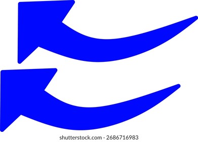 Dos flechas curvas azules audaces que apuntan a la izquierda sobre fondo blanco, que simbolizan la dirección, la rotación o el flujo en el concepto moderno de Diseño gráfico abstracto mínimo.
