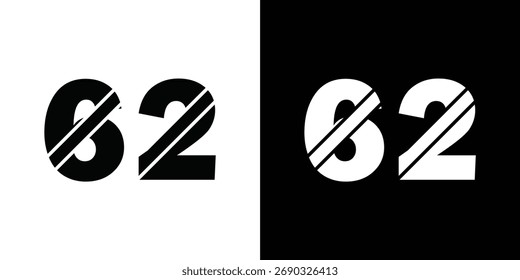 Dos gráficos en negrita número 62, uno en negro sobre blanco y el otro en blanco sobre negro, con líneas diagonales.