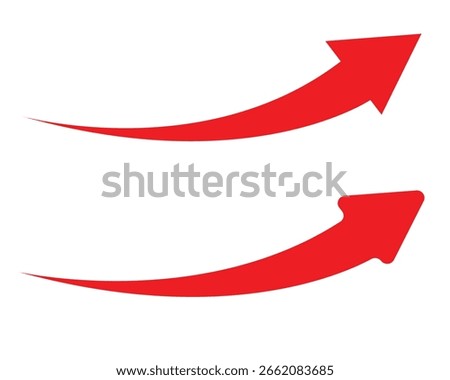 Two bold red curved arrows pointing upward on a white background. One has a sharp head, the other a rounded tip. Represents growth, direction, success, or forward movement.