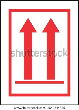 Two bold red upward arrows in a rectangular box, indicating upright orientation, typically for packaging