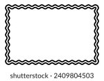Two bold wavy lines forming a rectangle frame. Decorative and snake-like rectangular border, made by two serpentine lines. Isolated black and white illustration, on white background. Vector.