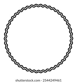 Two bold wavy lines forming a large black circle frame. Decorative border, made by two black serpentine lines. Snake-like circular frame and decorative surround. Isolated illustration. Vector.