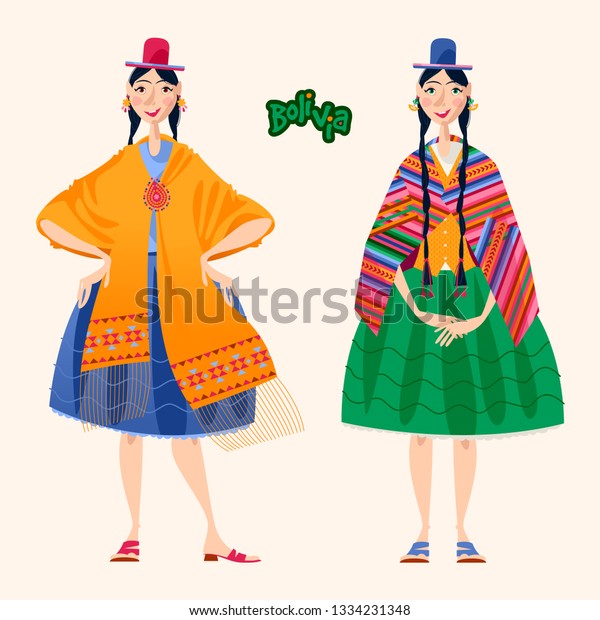 ボリビア人女性2人が伝統衣装を着ている ベクターイラスト のベクター画像素材 ロイヤリティフリー