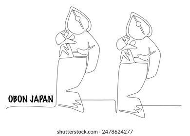 Two bon odori dancers. Obon japan concept one-line drawing