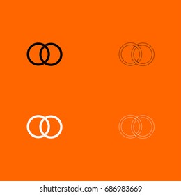 Two bonded wedding rings black and white set icon .