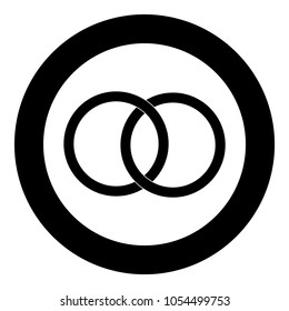 Two bonded wedding rings  icon black color in circle or round