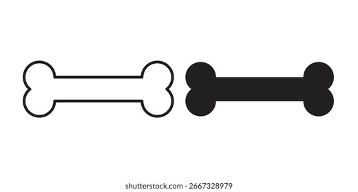 Dos iconos de hueso, un contorno blanco y uno negro lleno, aislado en un fondo blanco. Diseño sencillo y minimalista.