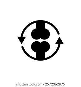 Two bones together icon and round arrows. Vector isolated illustration on white background.
