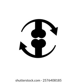 Two bones together icon and round arrows. Vector isolated illustration on white background.