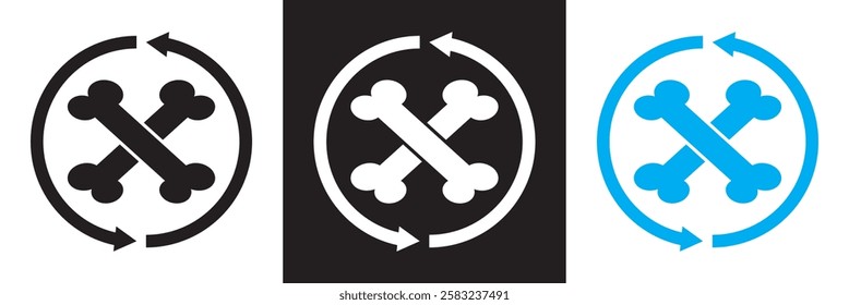 Two bones together icon and round arrows. isolated on white and black background. vector illustration. EPS 10
