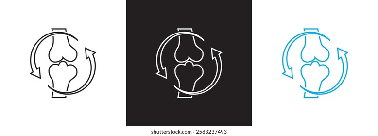 Two bones together icon and round arrows. isolated on white and black background. vector illustration. EPS 10
