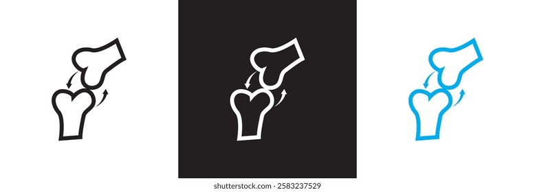 Two bones together icon and round arrows. isolated on white and black background. vector illustration. EPS 10
