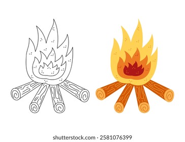 Two bonfires for celebrating Shrovetide. Hand drawn clip art for your project.