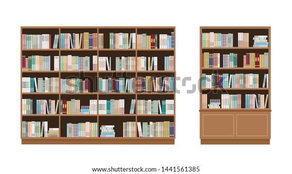 本だらけの本棚が二つ 白い背景に 教育図書館と書店のコンセプト ベクターイラスト のベクター画像素材 ロイヤリティフリー