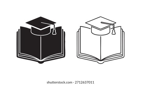 Two books with a cap on top of them. One book is black and the other is white
