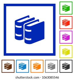 Two books flat color icons in square frames on white background