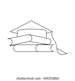 Two books and graduation cap icon, outline style
