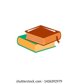 Two books of green and brown color, lie on each other. Bookmark for a book. Vector object shape. Colorful vector illustration. World book day