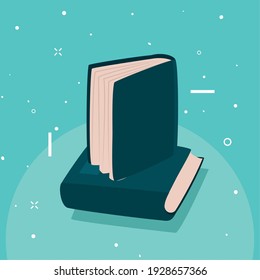 zwei Bücher mit blauem Hintergrund, Bildungsliteratur und Lese-Thema Vektorgrafik