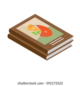 Two books one on another with some colored diagram illustration on it on isolated white background. Books for self education in business. Vector illustration of manuals on business coaching.