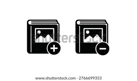 Two books with plus and minus icons a graphic representation silhouette