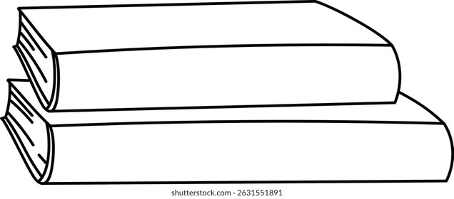 Two books stacked with clean lines in a simple style. A pair of volumes drawn with clear outlines and minimal detail. Cartoon vector illustration.