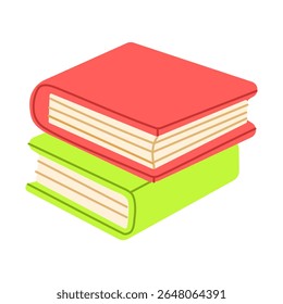 Two books stacked on top of each other. One is green and the other is red. The books are open to the middle of the page