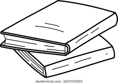 Dos libros apilados en un estilo de dibujo de línea simple. La ilustración muestra un par de libros de tapa dura con contornos detallados. Ilustración vectorial de dibujos animados.