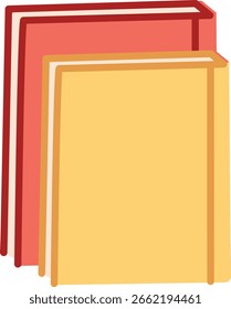 Zwei Bücher sind mit einfachen Umrissen und flachen Farben gestapelt. Ein Paar Bände stehen aufrecht in einem sauberen, modernen Stil. Cartoon, Vektorgrafik.