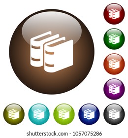 Two books white icons on round color glass buttons